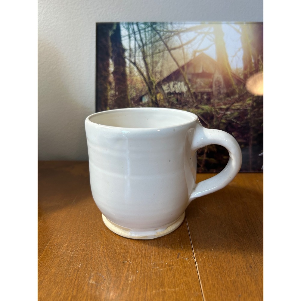 Handmade Studio Pottery White Glazed Ceramic Mug Minimalist Artisanal Coffee Cup